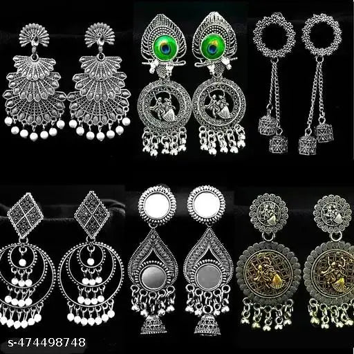 Unique Trendy Designer Oxidized Jhumka Earrings Combo Set of 6 pairs for beautiful girls and women