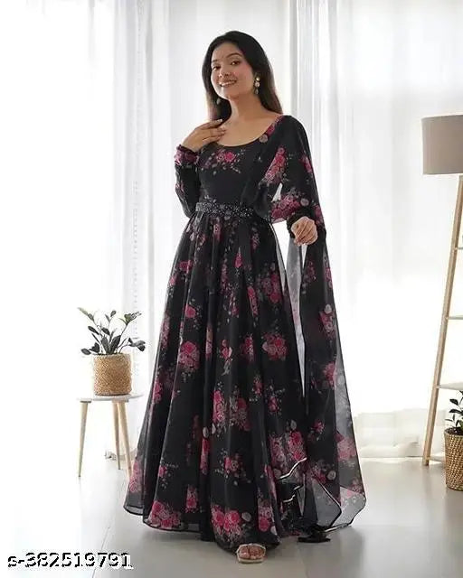 Printed Long Kurti – Elegant Poly Georgette with Full Sleeves