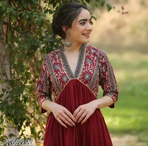 Elegant Printed Rayon Kurti – 3/4th Sleeves | Sizes up to 5XL