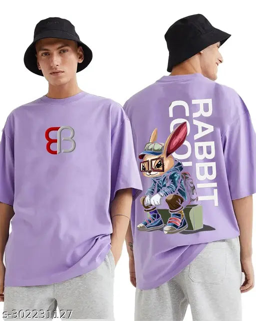 Bring Besharam Anime Printed Oversized Lavender T-Shirt for Men – Drop Shoulder, Pure Cotton, Round Neck Tee