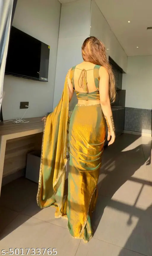 Designer Chiffon Saree – Stone Work & Lace Border | Party & Haldi Wear