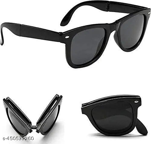 Honey E-Retail Men's Rectangular Folding Sunglasses – Foldable Black Shades (Medium Size)