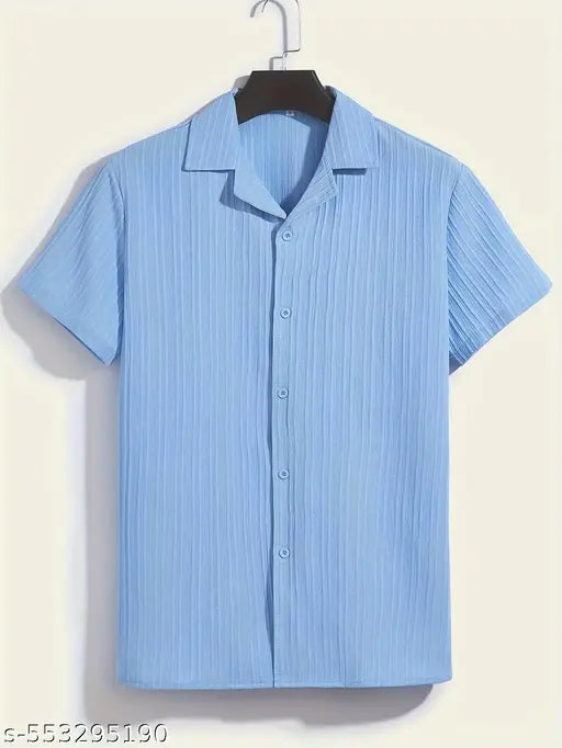 Men Regular Fit Solid Lapel Collar Casual Shirt