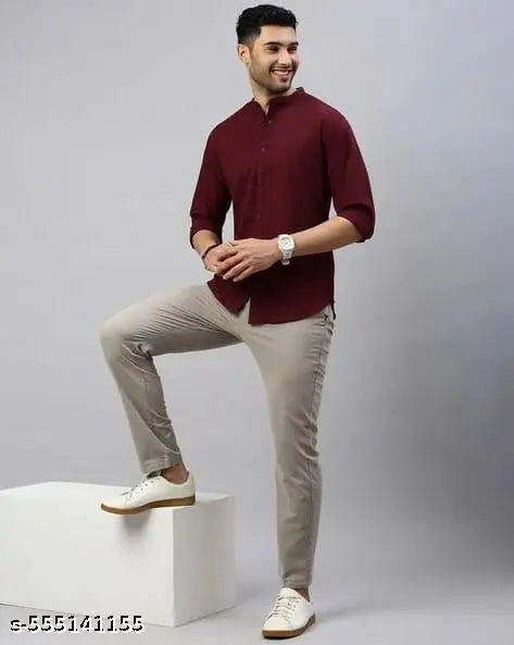 Men’s New Regular Fit/ Stylish Fit Solid Casual Shirt with Chinese Spread Collar – Trendy & Comfortable