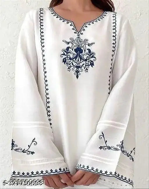 White Embroidered Kurti – Elegant Cotton Kurta for Women