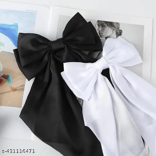 2 Pcs Bow Ribbon Hair Clip Solid Satin Clip Hair Pin Retro Headband with Clips Women Girls Hair Accessories for party